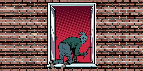 Dieb ist ein Einbrecher, der ins Fenster klettert — Stockvektor