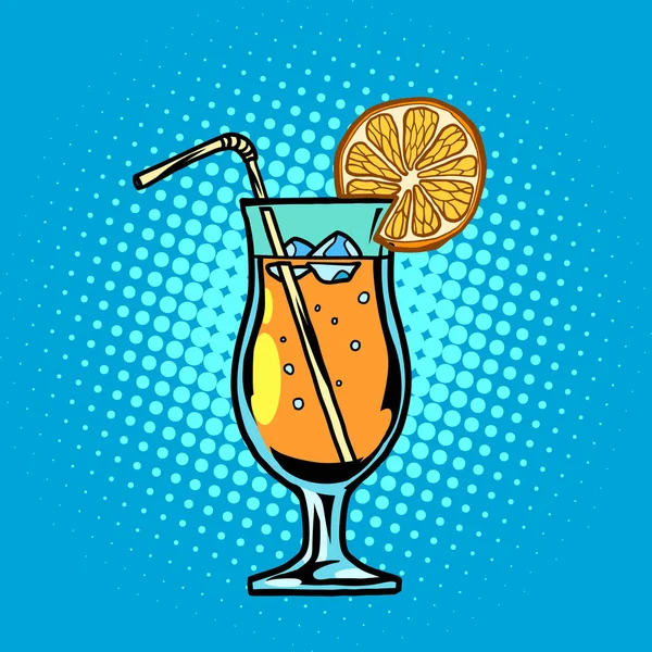 Cocktail met citroen drank met stro en ijs — Stockvector