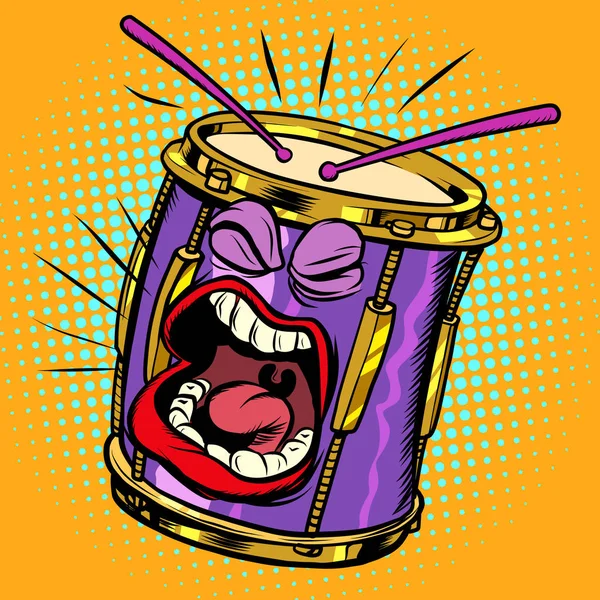 Emoji karakter emotie Drum muziekinstrument — Stockvector