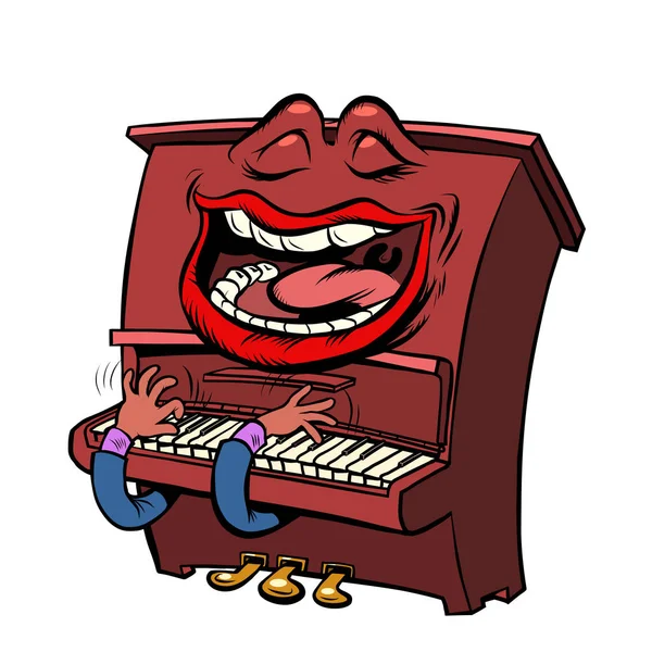 Emoji alegre carácter emoción piano instrumento musical — Vector de stock
