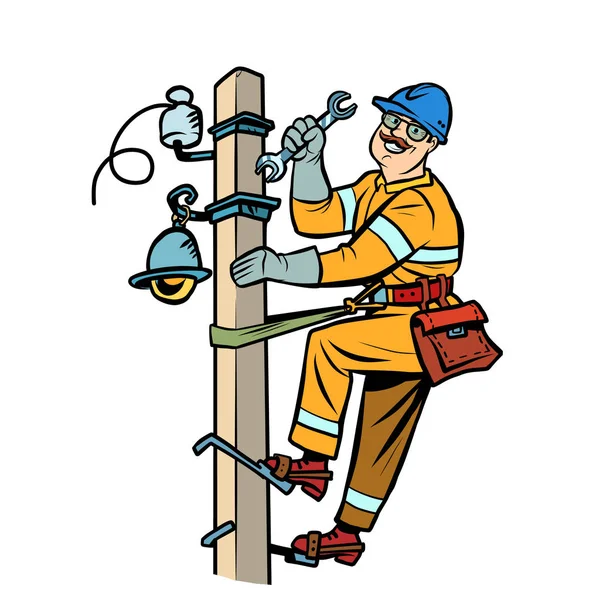 Electrician on the power pole — Stock Vector