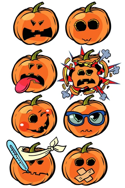 Colère rage maladie explosion folie Emoji Halloween citrouille set collection — Image vectorielle
