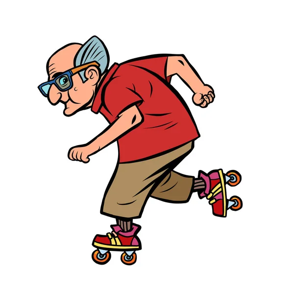Aktiv Sports Old man på rullskridskor — Stock vektor