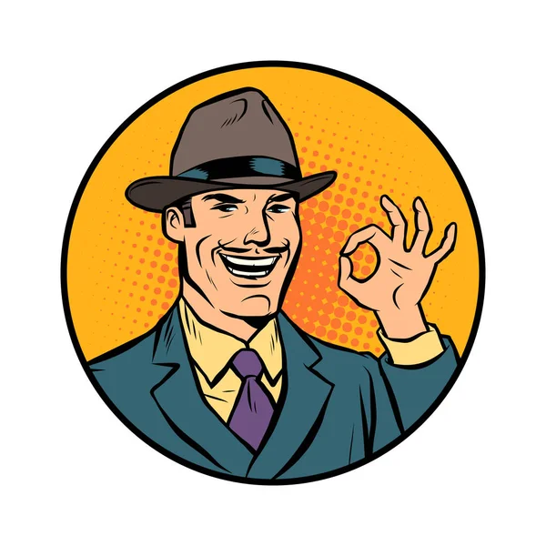 Homme d'affaires rétro OK geste — Image vectorielle