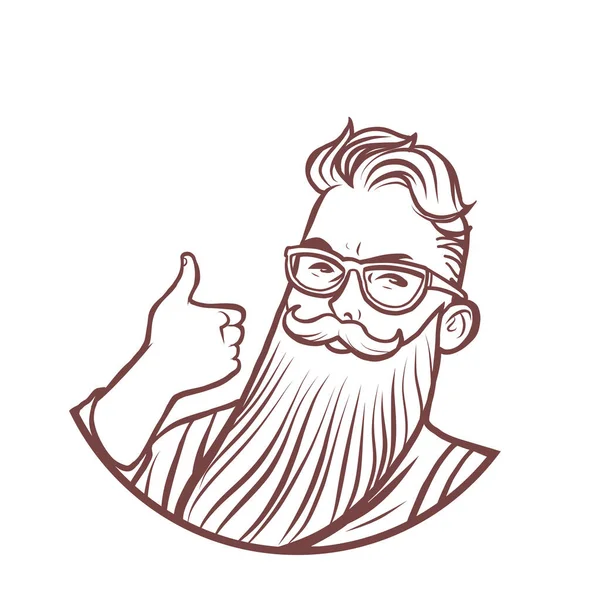 Бородатый хипстерский палец вверх жестом — стоковый вектор
