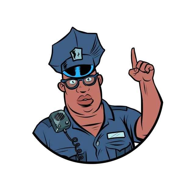 Policía africana índice dedo arriba — Vector de stock