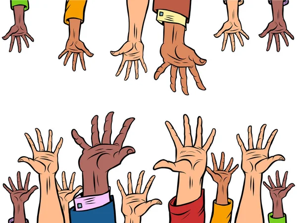 多くの手が互いに手を差し伸べ — ストックベクタ