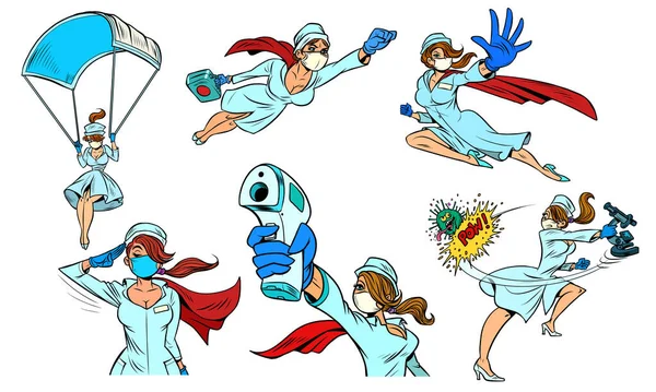 Superhelden Krankenschwester Set Sammlung — Stockvektor