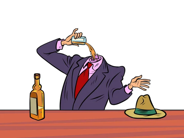 Чоловік п'є міцний алкоголь в барі, алкоголізм — стоковий вектор