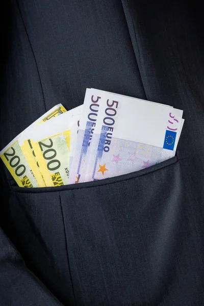 Euro Bills Pocket Businessman Jacket — Stock Photo, Image