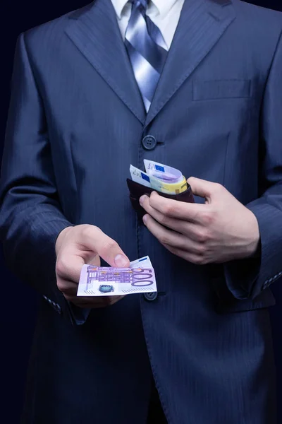 Man Het Pak Verwijdert Het Geld Portemonnee Zakenman Portefeuille Euro — Stockfoto