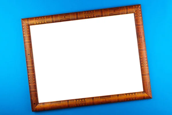 Wooden frame blue background — Stock Photo, Image