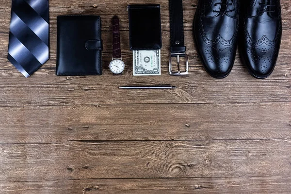 Business Flat Lay Fond Avec Espace Copie Chaussures Homme Montre — Photo