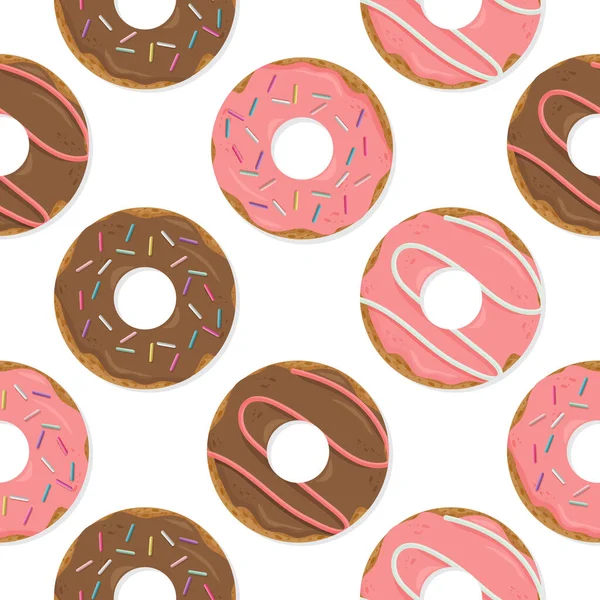 Süße Sommer nahtlose Muster mit Donuts Vektor Illustrationen — Stockvektor