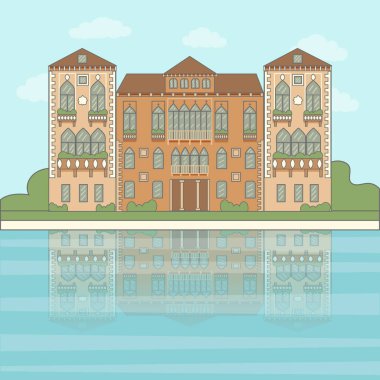 Venice City gökdelen binası. Düz tasarım çizimi vektör çizimi konsepti. Beyaz arkaplanda izole edilmiş bir simge. Vektör illüstrasyonu