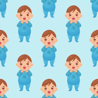 Kusursuz desenli, erkek ve kız çocuğu görüntülü. Vektör illüstrasyonu