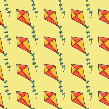 Uçurtmalarla kusursuz bir düzen. Vektör el çizimi illüstrasyon. Vektör illüstrasyonu