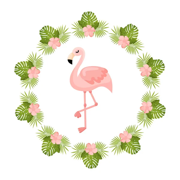 Tropiska Blommor Och Flamingo Sommarbanner Grafisk Bakgrund Exotiska Blommor Inbjudan — Stock vektor
