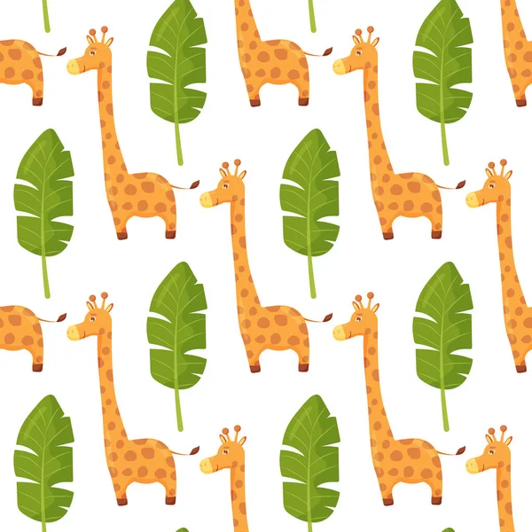 Şirin zürafası olan kusursuz çocuksu bir model. Kumaş, ambalaj, tekstil, duvar kâğıdı ve giysi için yaratıcı çocuk dokusu. Vektör illüstrasyonu. 