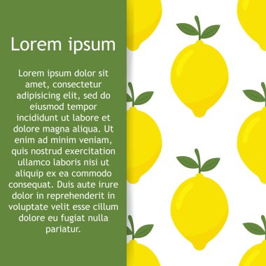 Sarı limonlu, tropik, pürüzsüz bir desen. Vektör illüstrasyonu