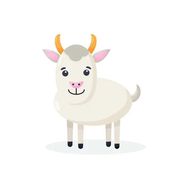 Lindo vector de cabra ilustración plana aislada sobre fondo blanco. Granja animal cabra personaje de dibujos animados. — Archivo Imágenes Vectoriales