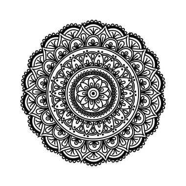 Mandala Renk Sayfası. Siyah ve beyaz mandala vektörü beyaza izole edildi. vektör illüstrasyonu