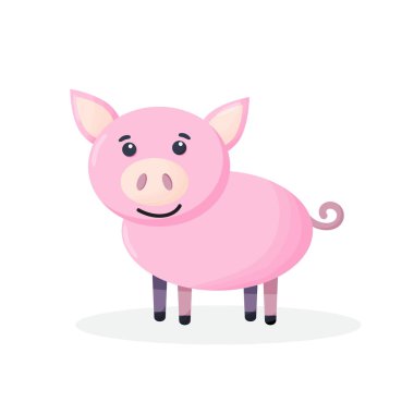 Ayakta duran sevimli domuz. Çizgi film tarzında bir çiftlik hayvanı. Tatlı domuz çizgi filmi.