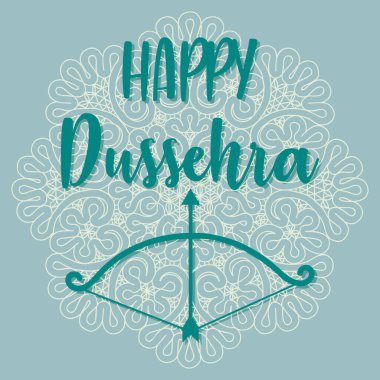 Süslü çiçek tasarımı ve kağıt yay ve okla dekore edilmiş Mutlu Dussehra arka planı.