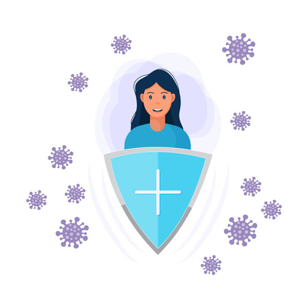 Immune system vector icon logo. Health bacteria virus protection. Medical prevention human germ. Healthy man reflect 