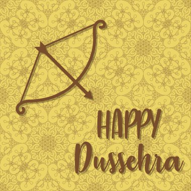 Süslü çiçek tasarımı ve kağıt yay ve okla dekore edilmiş Mutlu Dussehra arka planı.