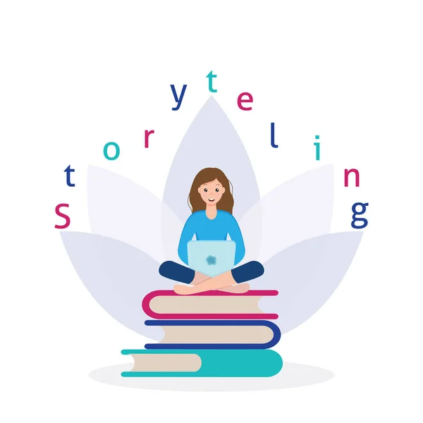 Storyteling. Reading books, library. Flat design vector illustration. — Stock Vector