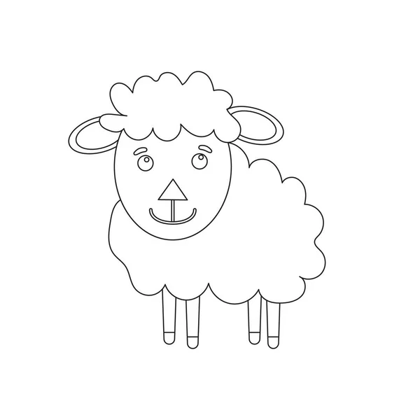 Dibujos animados en blanco y negro Ilustración de Funny Sheep Farm Animal Comic personaje para colorear página del libro — Archivo Imágenes Vectoriales