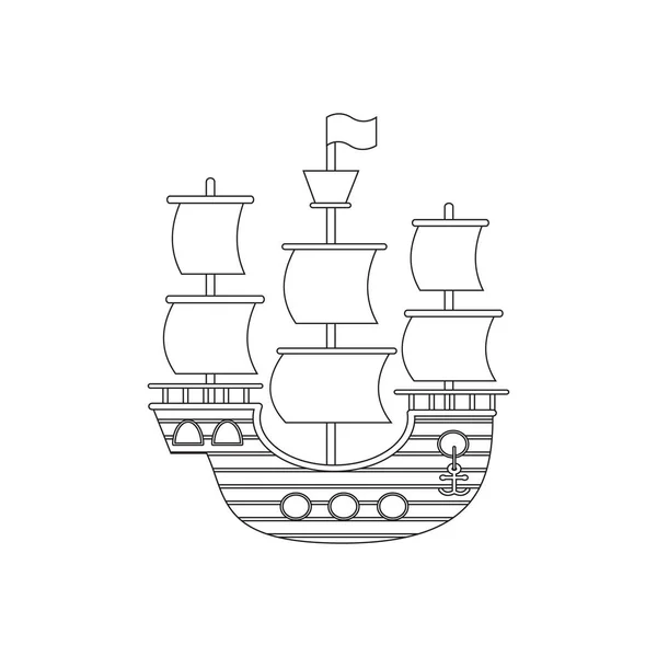 Sketch of a sailboat, ship, coloring book, isolated object on a white background — Stock Vector