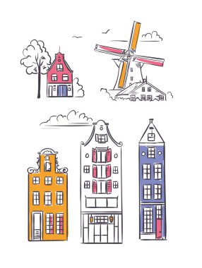 Amsterdam evleri ve yel değirmeni.