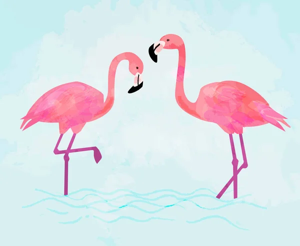 Pink Flamingo pár na modrém pozadí — Stockový vektor