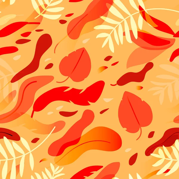 Sömlöst mönster med färgglada röda och gula blad. — Stock vektor