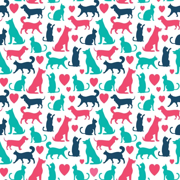 Modèle sans couture vectoriel avec chats et chiens — Image vectorielle