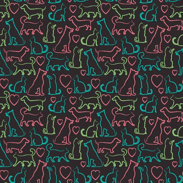 Modèle sans couture vectoriel avec chats et chiens sur tableau noir — Image vectorielle
