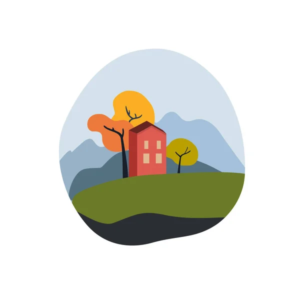 Maison avec un paysage de montagne. — Image vectorielle