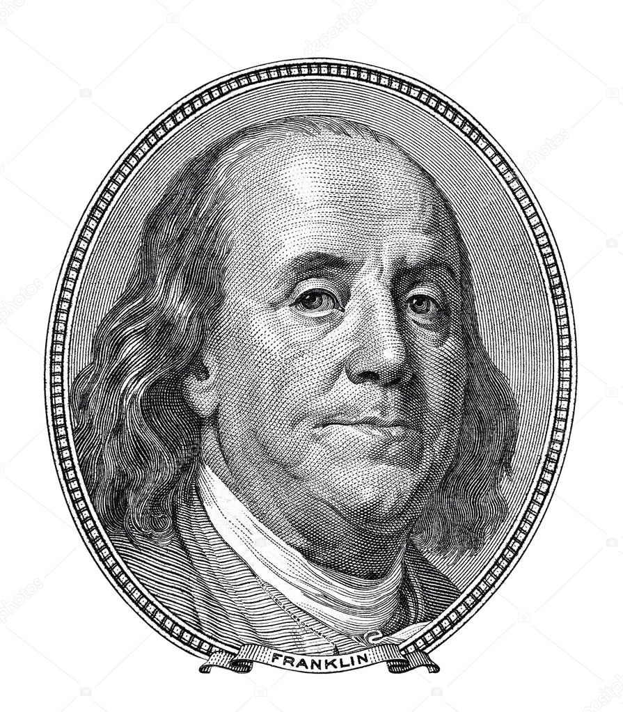 Franklyn Benjamin portrait from one hundred dollar bill isolated