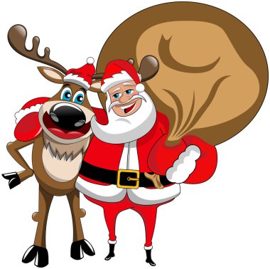 Karikatür komik Ren geyiği ve santa claus izole sarılma. EPS dosyası kullanılabilir