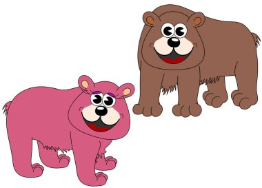 Erkek ve kadın mutlu karikatür ayılar izole