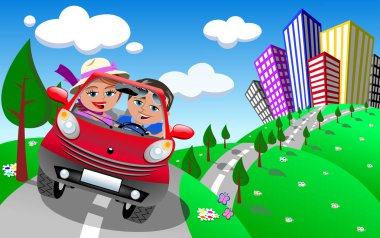 Mutlu çift bir gün açık seyahate