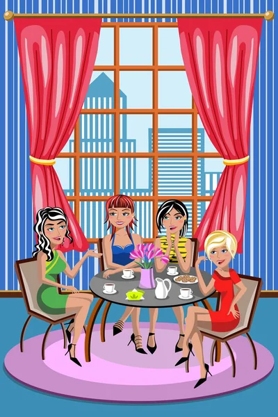 Mujer Woman Friends Chatear Café Relax Café — Vector de stock