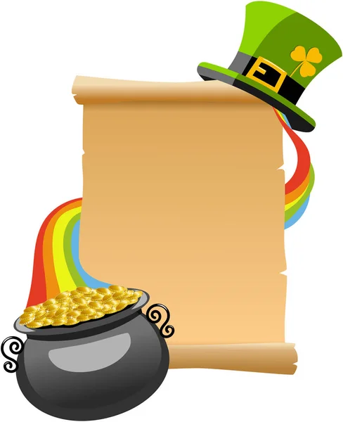 Desplácese Con Sombrero San Patricio Parte Superior Legendaria Olla Oro — Vector de stock