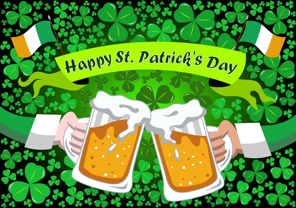 Two Arms Clinking Beer Steins Patricks Saint Patrick Day Celebration — Stock Vector