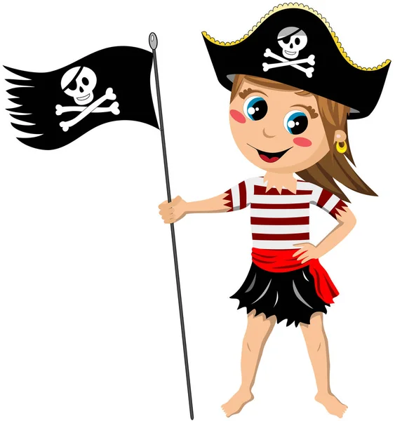 Pirat Girl Jolly Roger Flagga Isolerade — Stock vektor