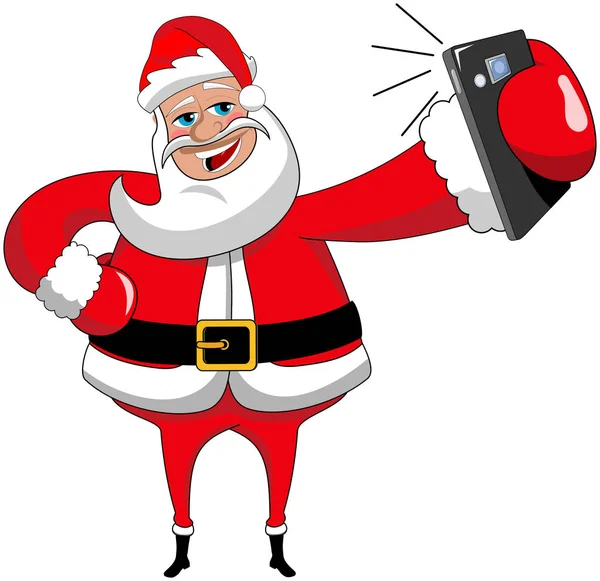 Desene Animate Santa Claus Luând Selfie Smartphone Izolat — Vector de stoc