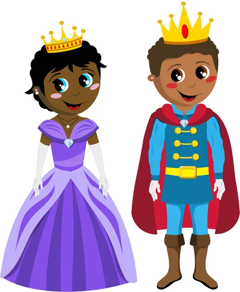 Black Children Princess Prince Standing Isolated — Stock Vector