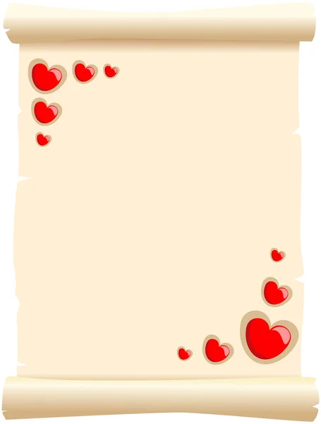 Pergamino Decorado Con Corazones Rojos — Vector de stock